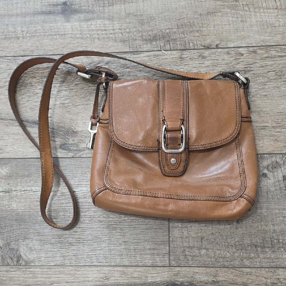 FOSSIL Vintage Brown CROSSTOWN Flap Leather Crossbody Bag